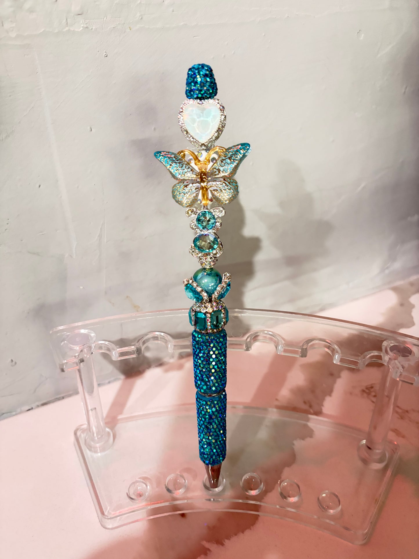 Becoming Azure Butterfly Heart Jewel Pen