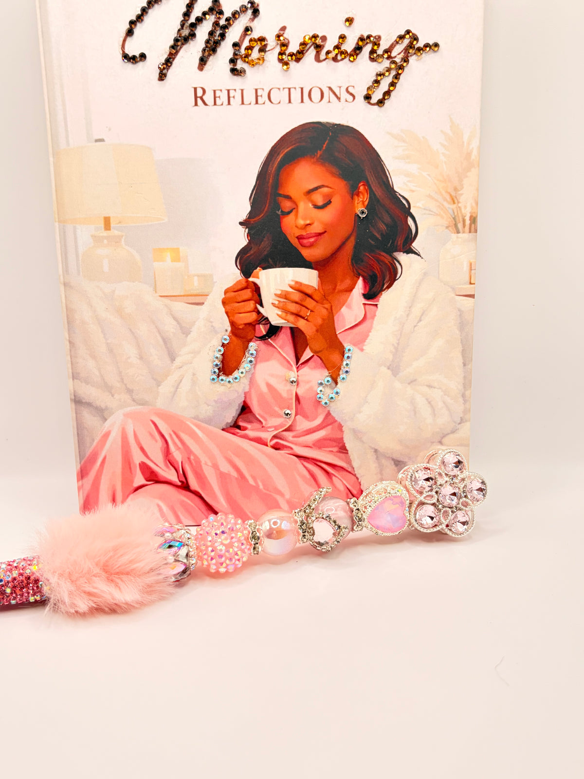 Pink Petal Heart Fur Embellished Statement Pen