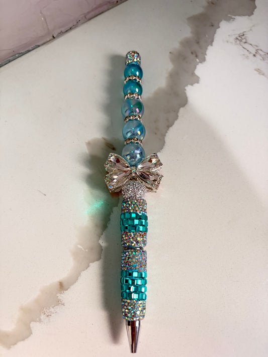 Radiant Aquamarine Birthstone Beaded Pen – March Birthstone