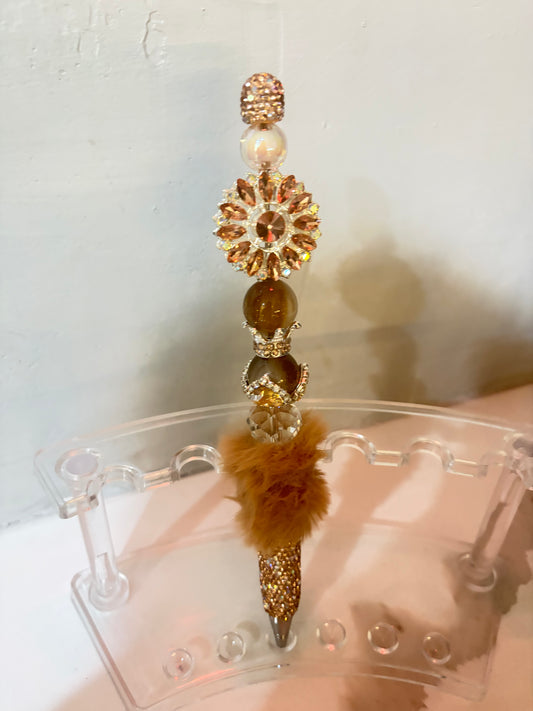 Golden Ember Bloom Fur Luxe Statement Pen