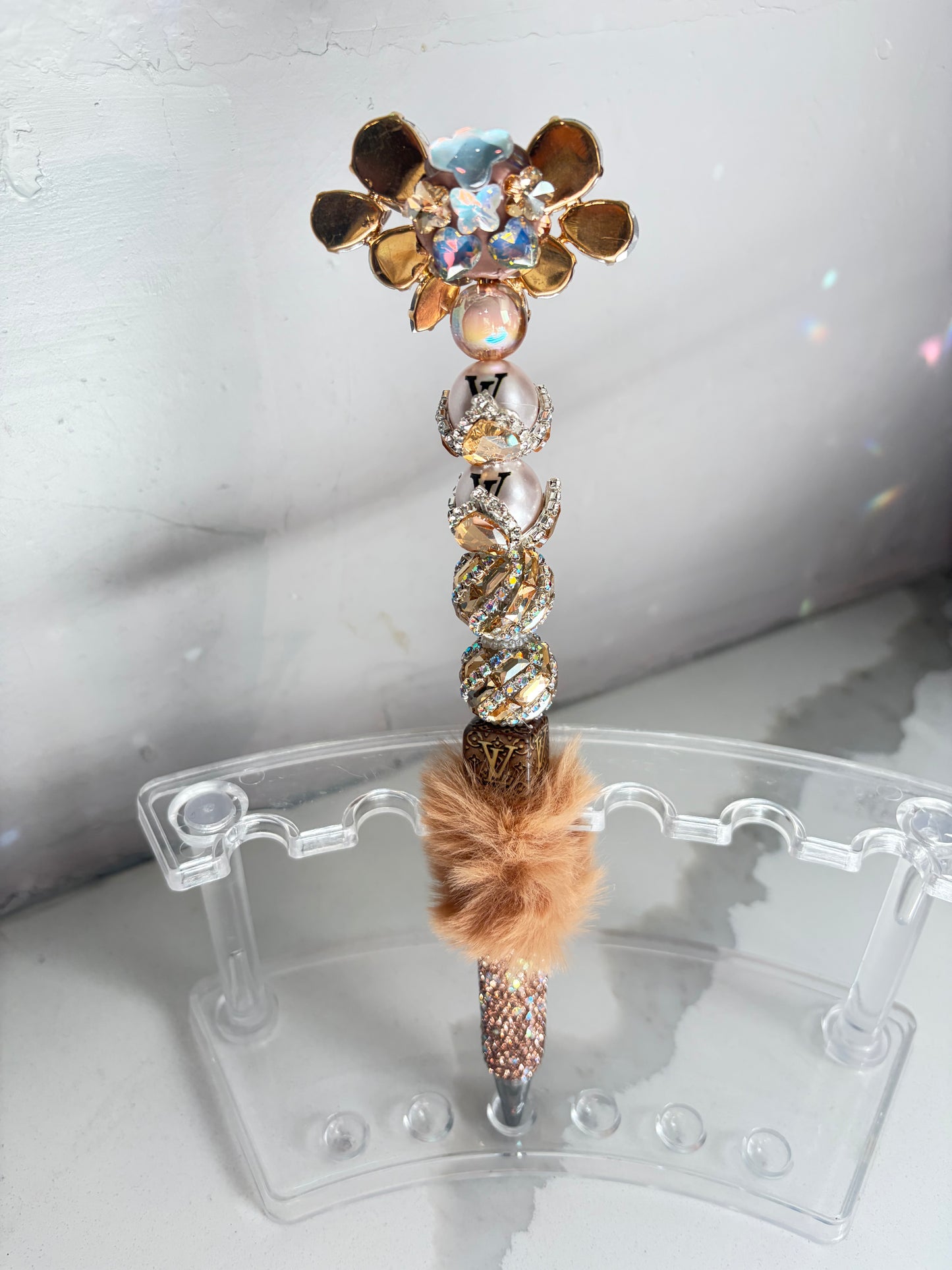 Champagne Étoile Luxe Designer Pen – Fur Embellished Collection