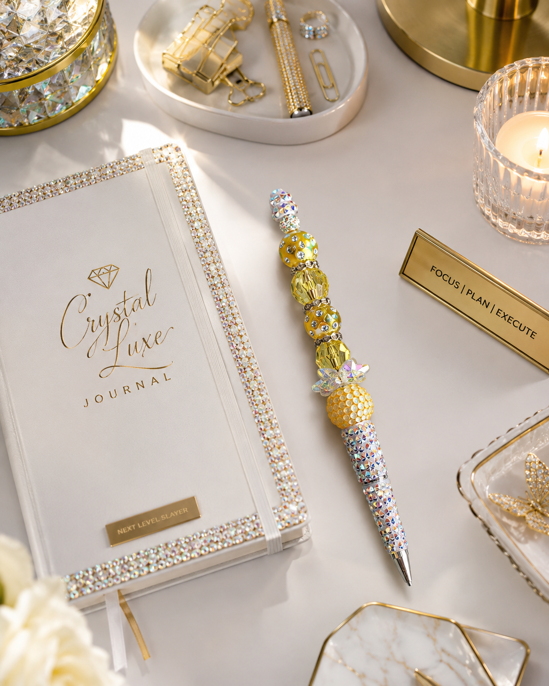 Golden Petal Sparkle Statement Pen