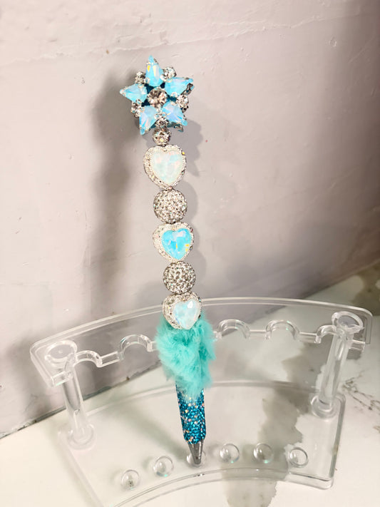 Aqua Allure Fur-Embellished Statement Pen