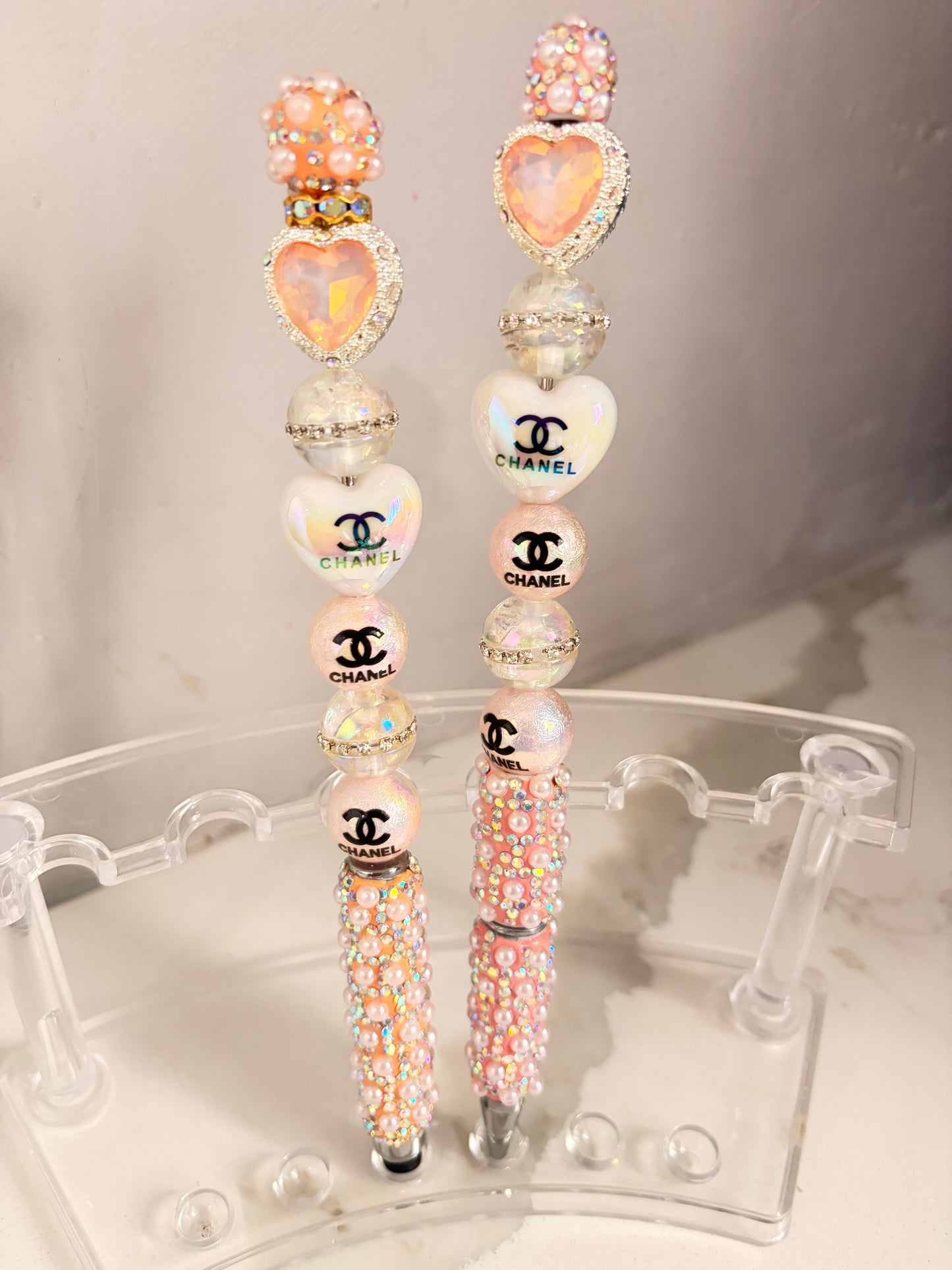 Champagne Pearl Heart Designer Stylus & Pen Set
