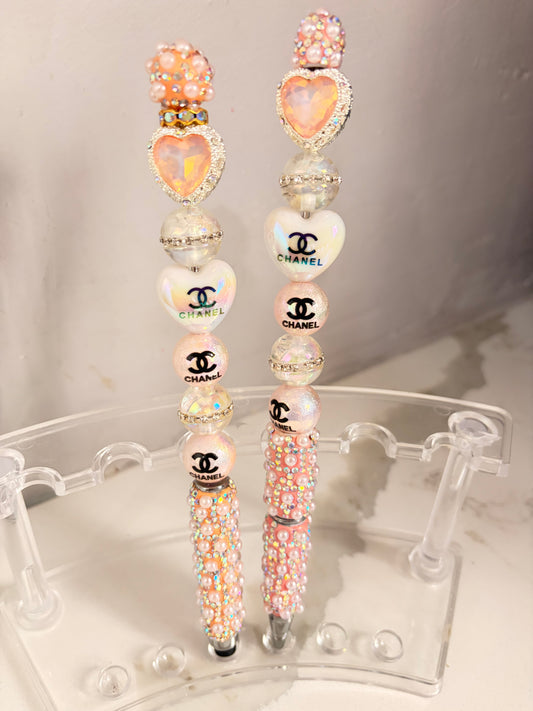 Champagne Pearl Heart Designer Stylus & Pen Set