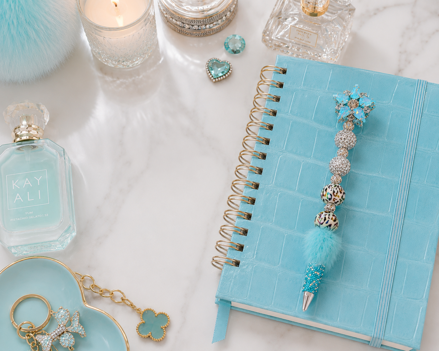 Azure Wild Luxe Fur Statement Pen