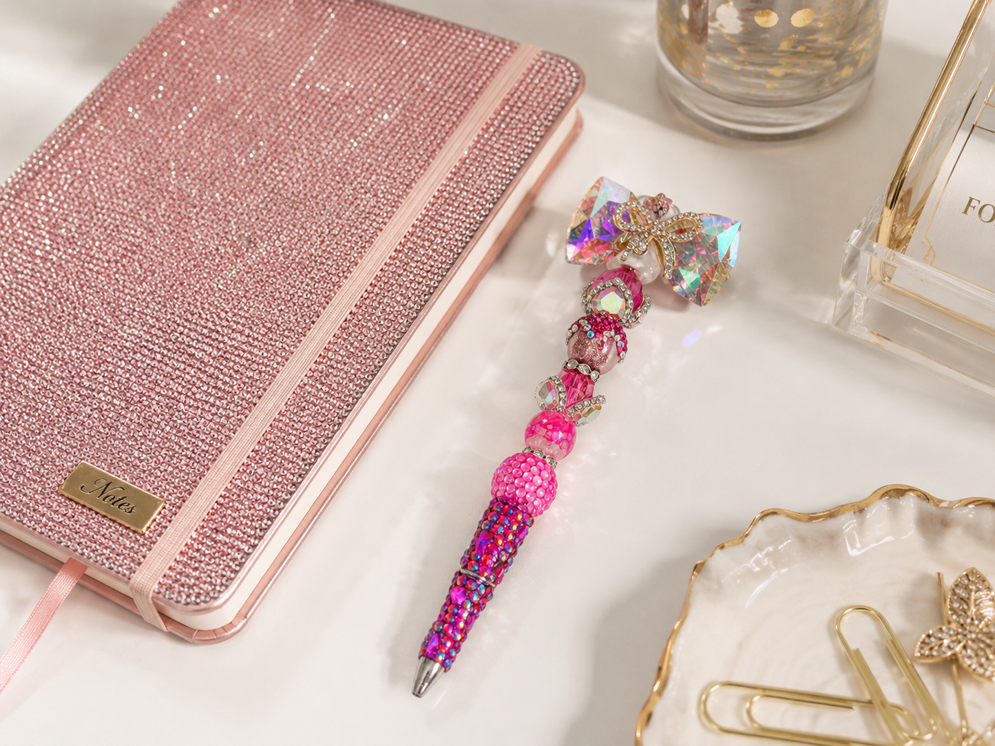 Signature Bow Pink Prism Sparkle Statement Pen