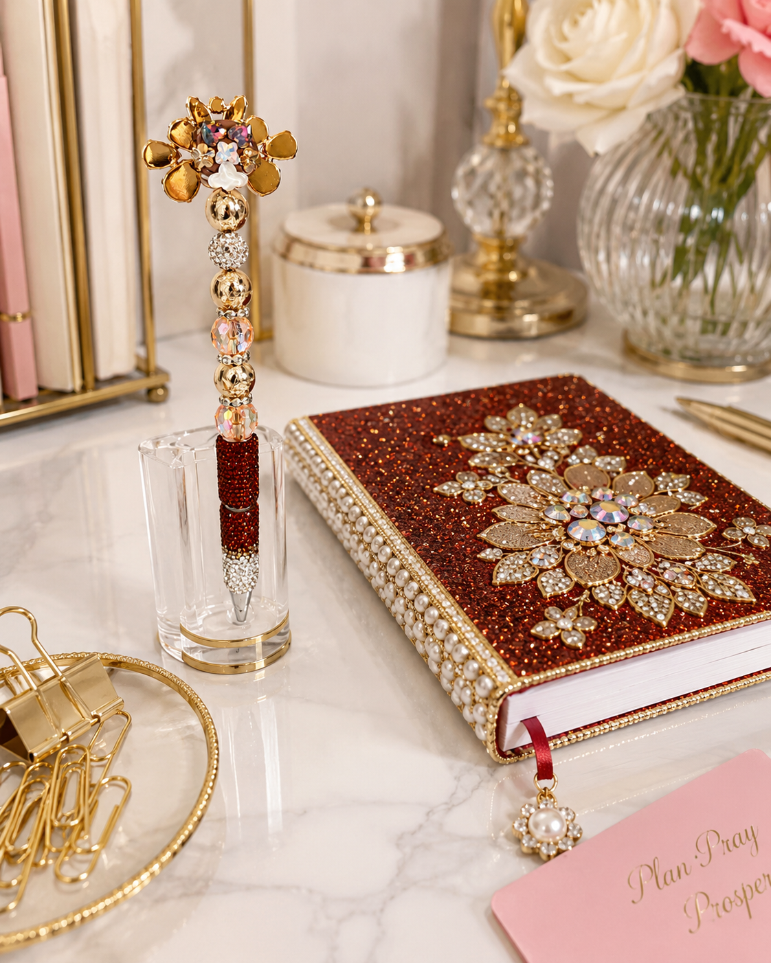 Golden Champagne Blossom Statement Pen