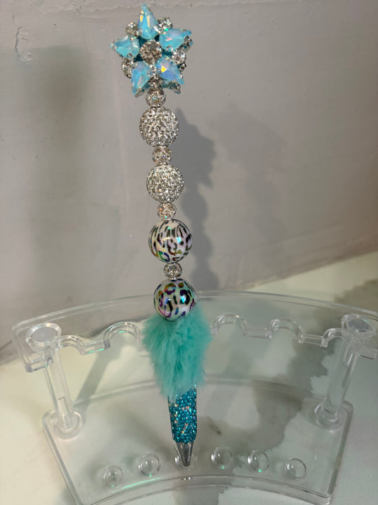 Azure Wild Luxe Fur Statement Pen