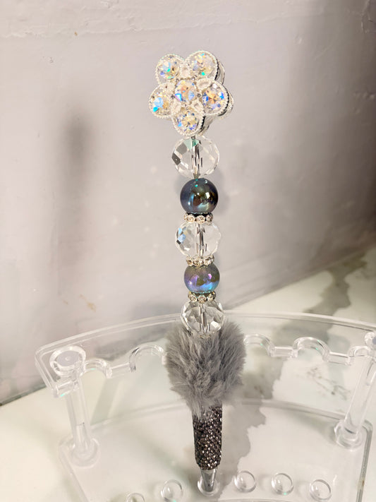 Moonlit Glamour Fur-Embellished Statement Pen