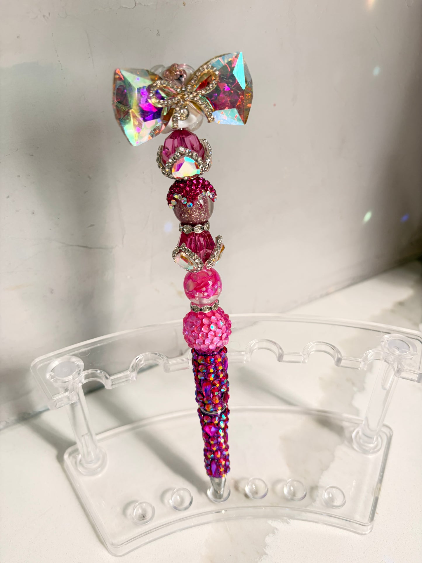 Signature Bow Pink Prism Sparkle Statement Pen