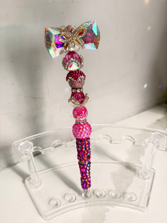Signature Bow Pink Prism Sparkle Statement Pen