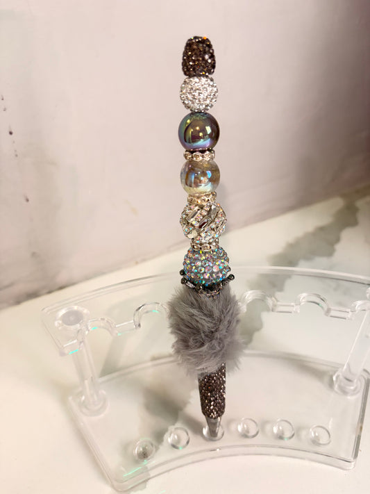 Smoky Aurora Fur-Embellished Statement Pen