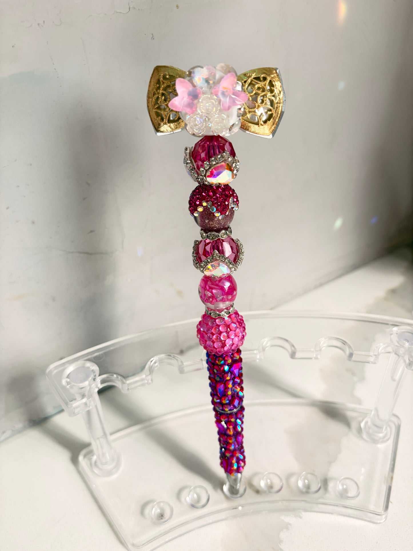 Signature Bow Pink Prism Sparkle Statement Pen