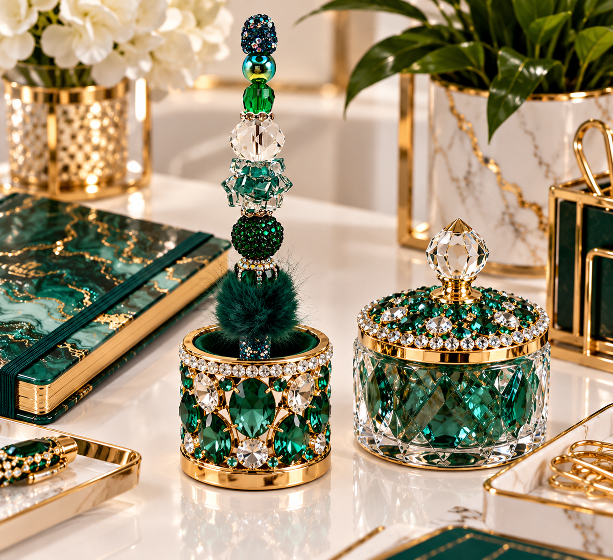 Emerald After Dark — Fur Embellished Statement Pen