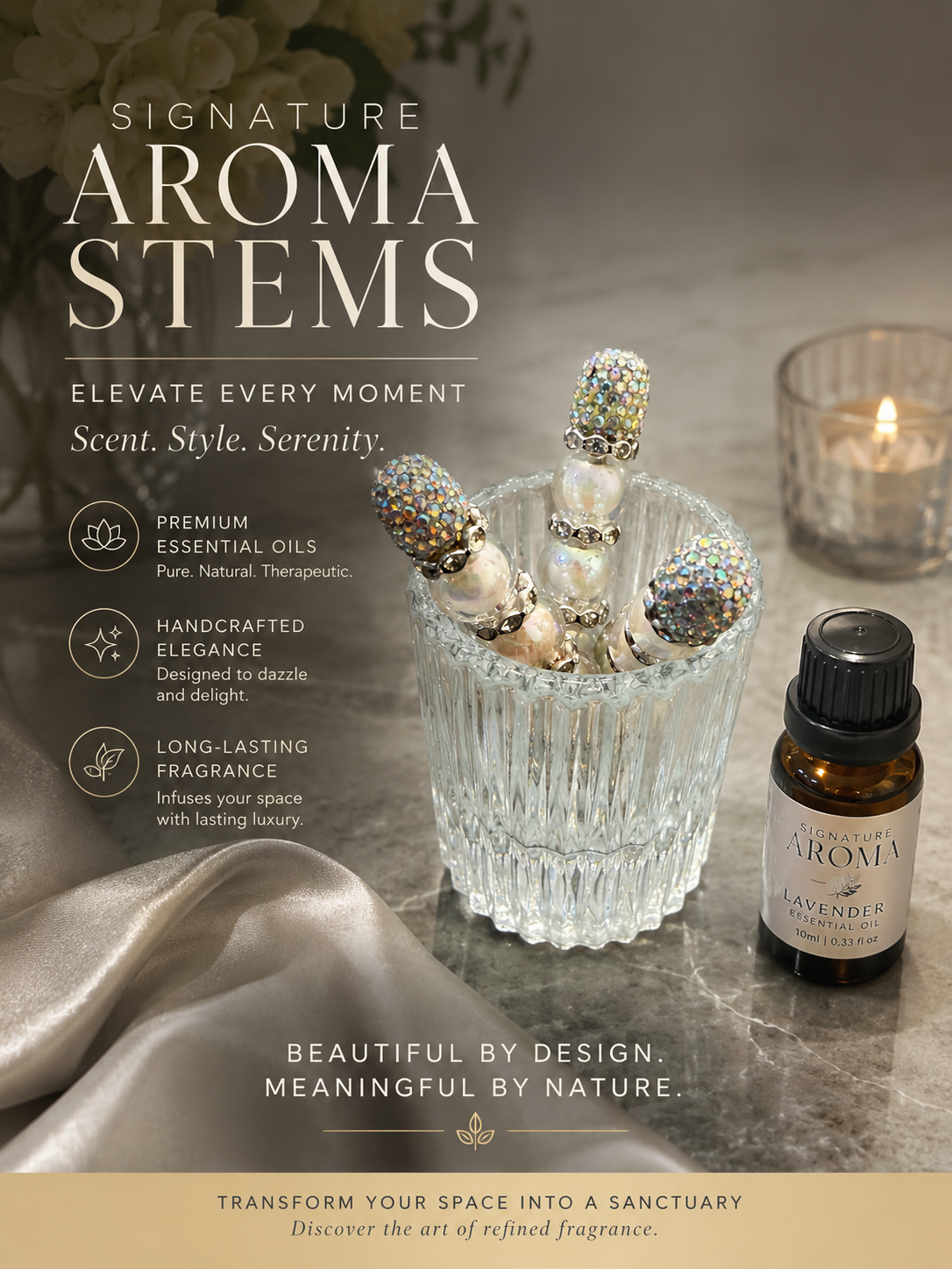 Signature Serenity™ Luxury Aroma Stems - Infused Decorative Aroma Stems – Set of 3