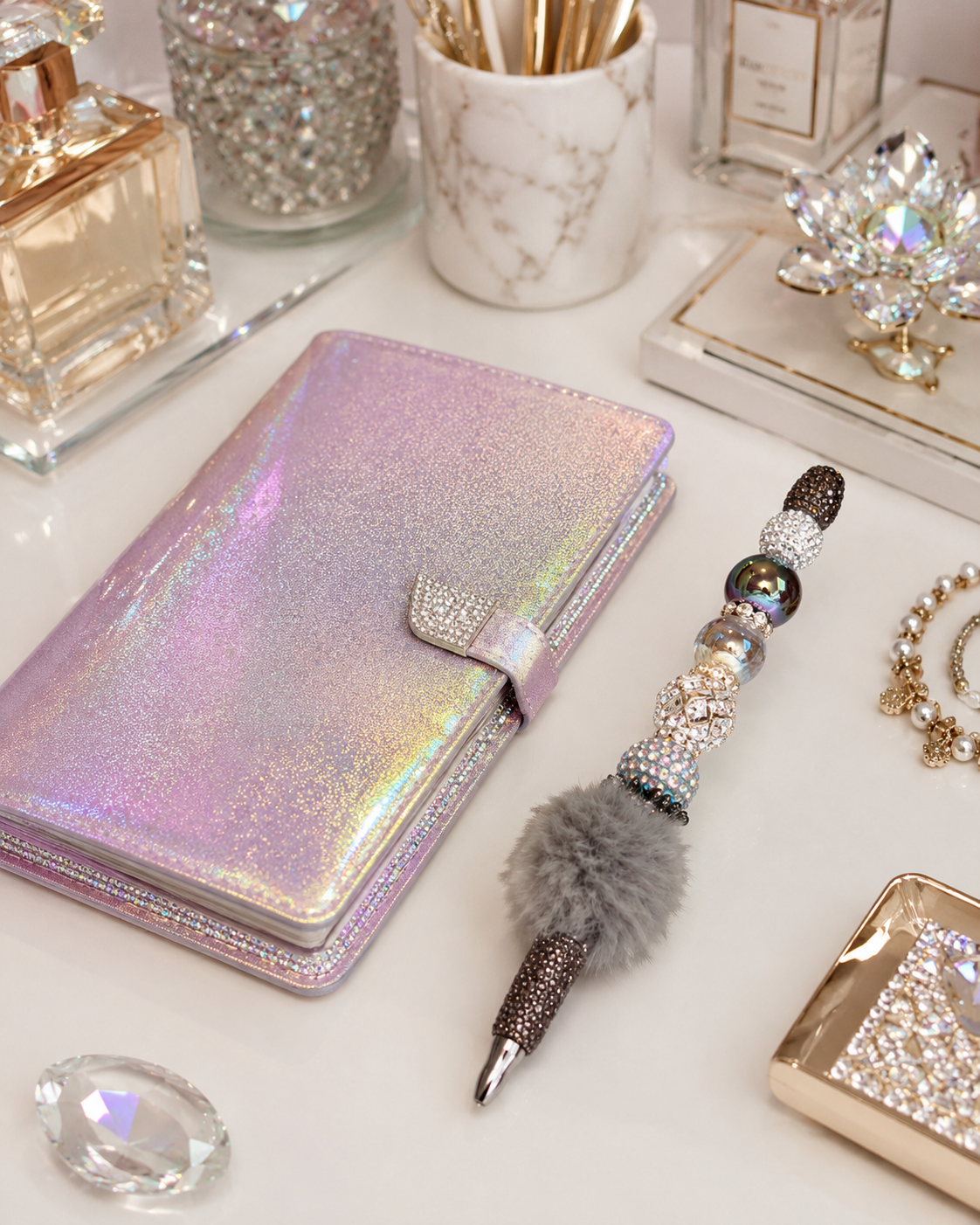 Smoky Aurora Fur-Embellished Statement Pen