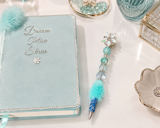 Aqua Celestial Fur-Embellished Statement Pen