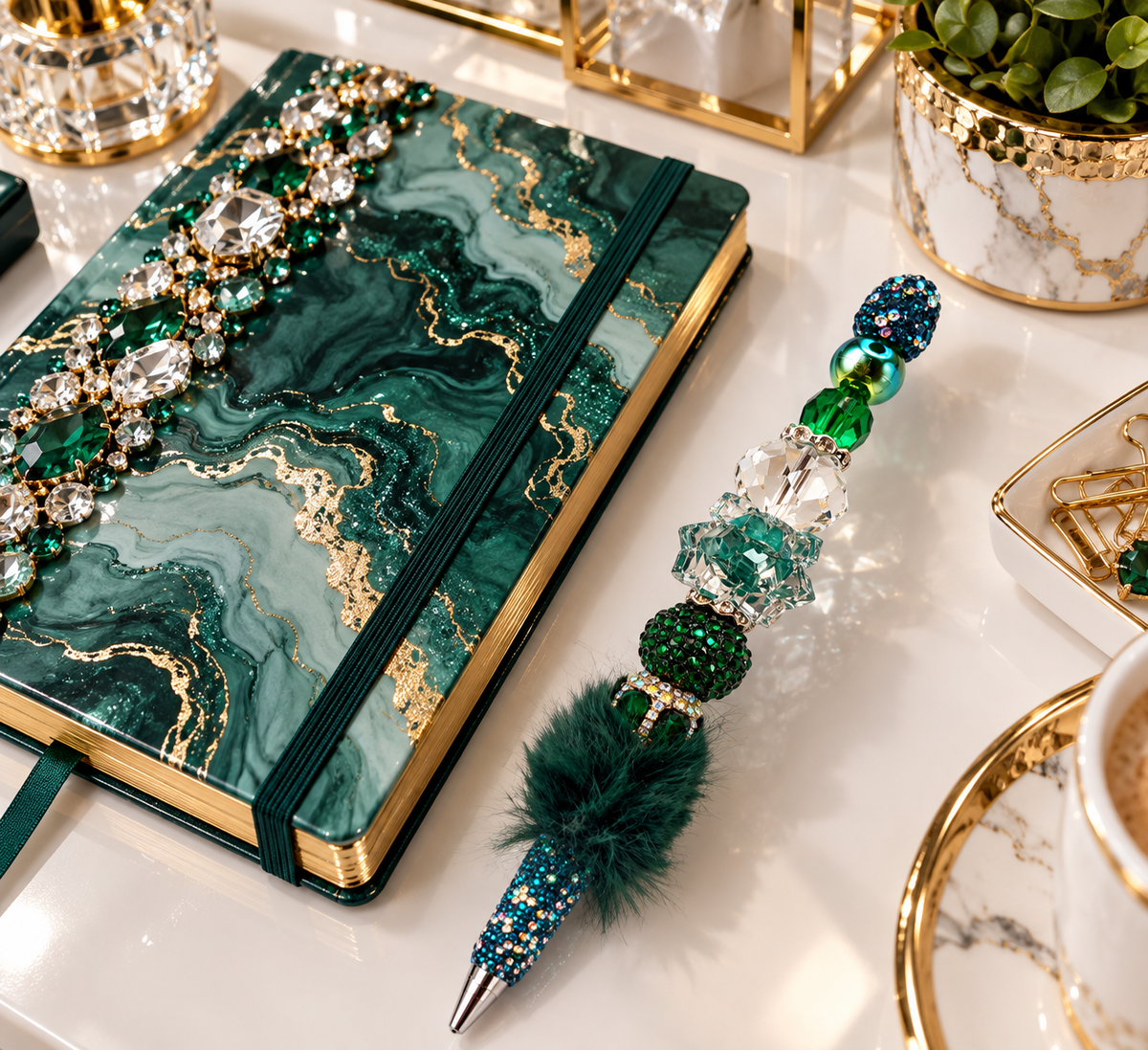 Emerald After Dark — Fur Embellished Statement Pen