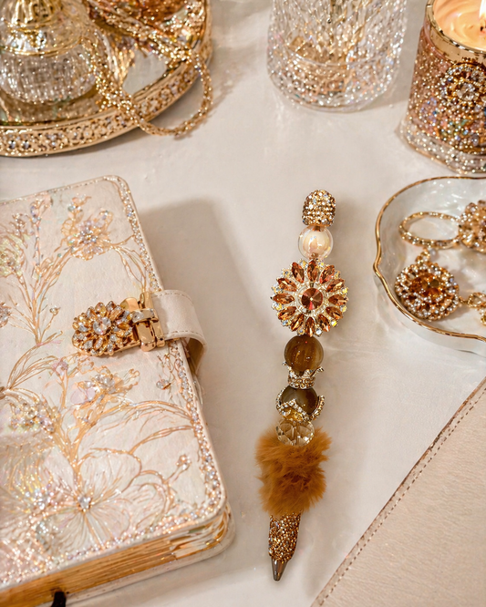 Golden Ember Bloom Fur Luxe Statement Pen