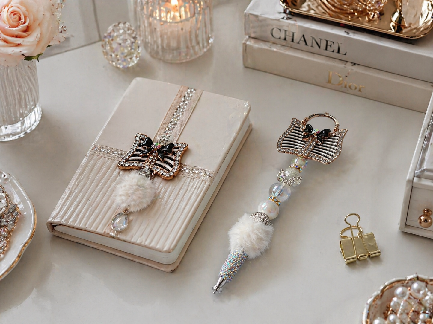 Ivory Frost Luxe Fur Statement Pen