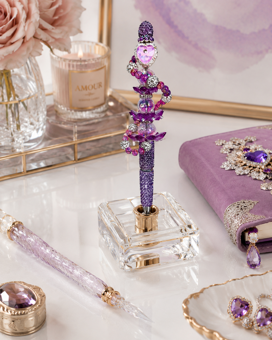 Cascade Luxe Amethyst Heart Spiral Pen