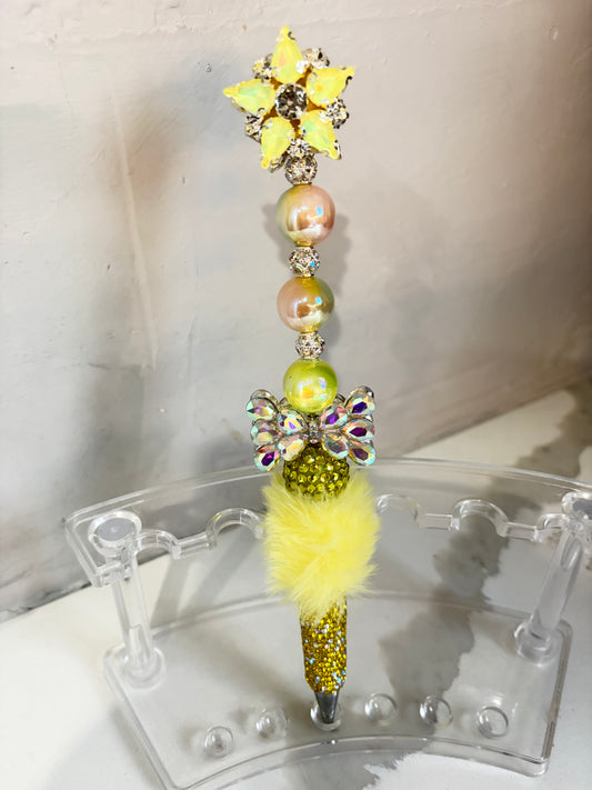 Citrine Luxe Bloom Fur Embellished Pen