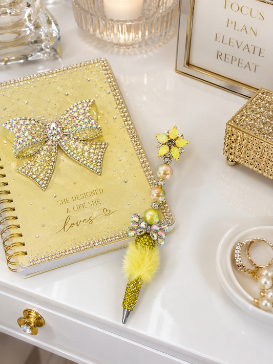 Citrine Luxe Bloom Fur Embellished Pen