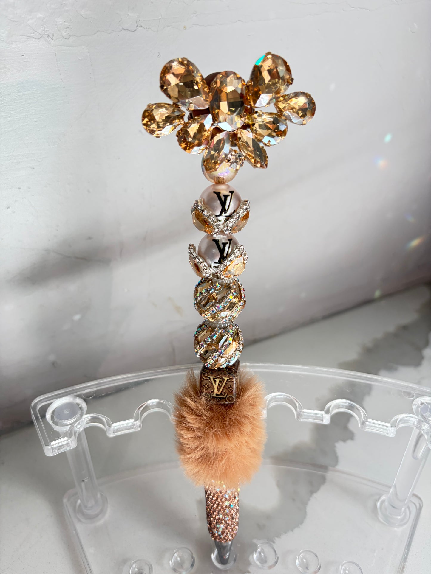 Champagne Étoile Luxe Designer Pen – Fur Embellished Collection