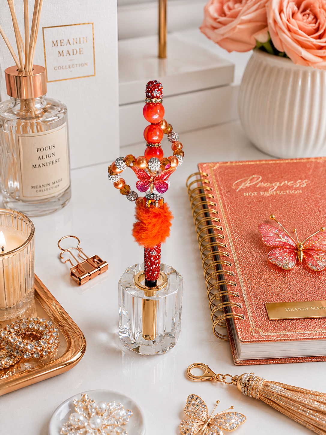 Cascading Coral Flame Fur Pen