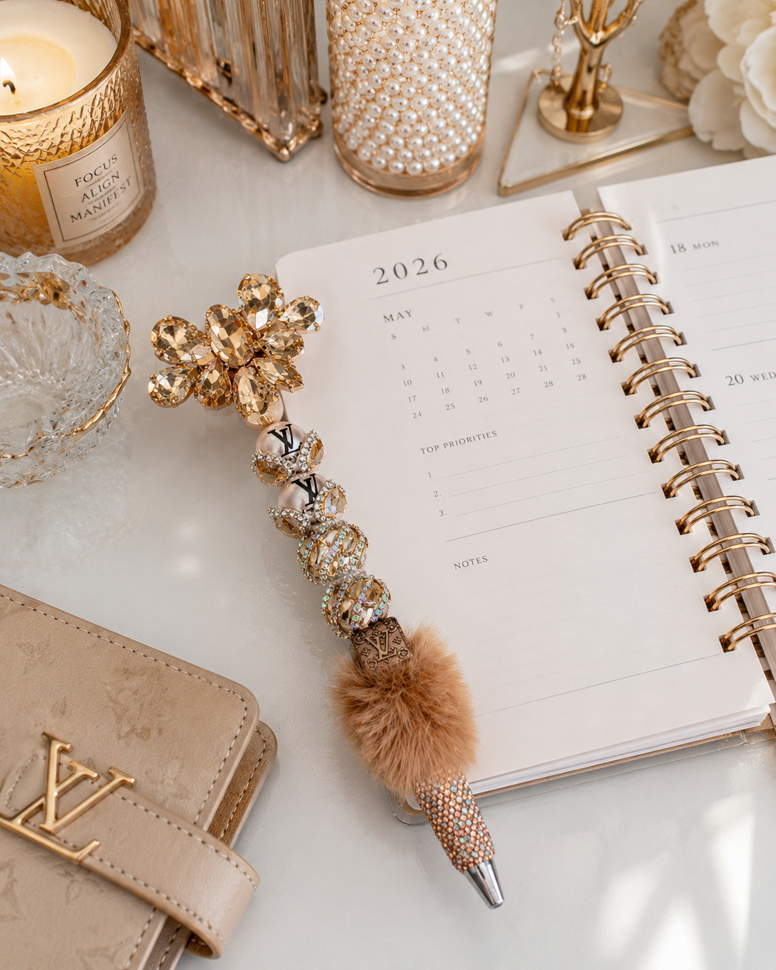 Champagne Étoile Luxe Designer Pen – Fur Embellished Collection