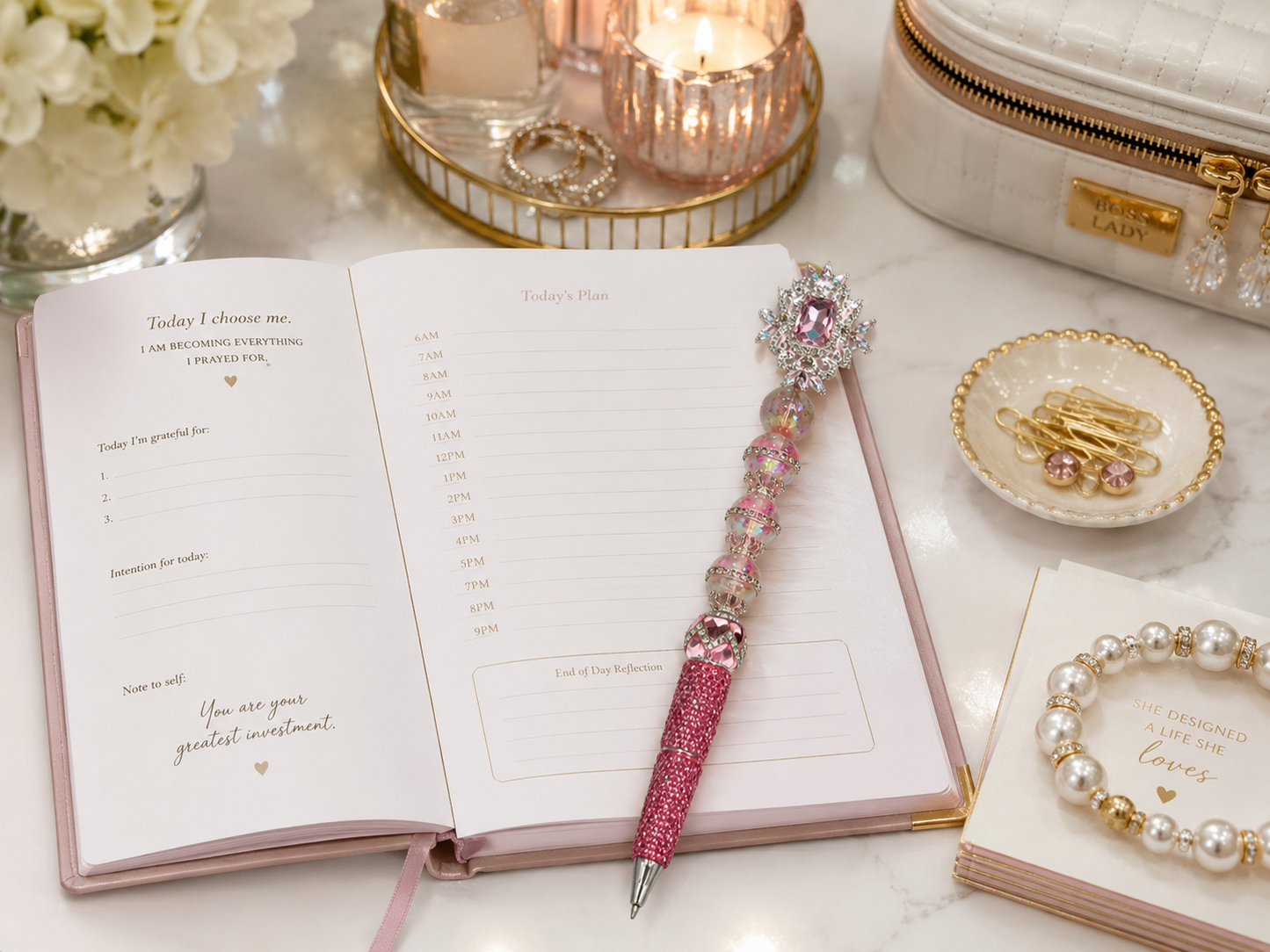 The Radiant October Birthstone Pen — Rose Quartz