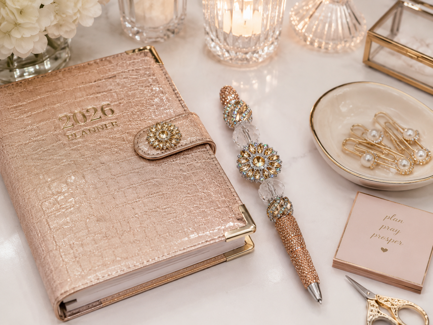 Champagne Radiant Bloom | Luxury Rhinestone Statement Pen