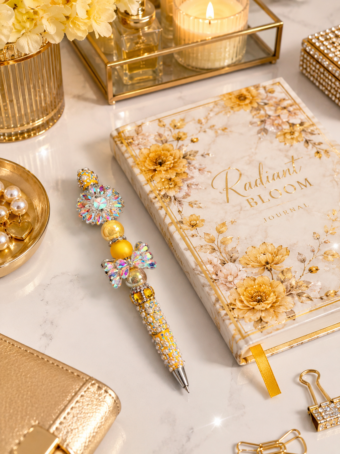 Golden Marigold Bloom Luxe Statement Pen
